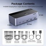 UGREEN 8K@60Hz HDMI Displayport KVM Switch 3 monitores 2 ordenadore...