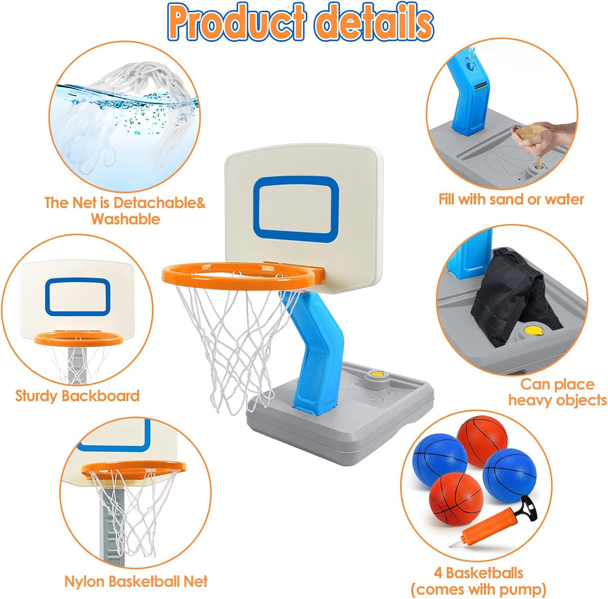 Juego de aro de baloncesto para niños pequeños, aro de baloncesto ajustable