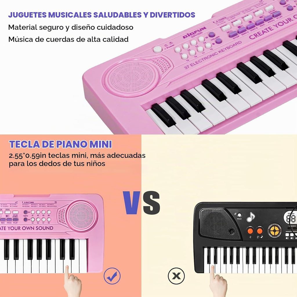 Piano de teclado electrónico de 37 teclas para niños de 3, 4, 5, 6, 7, 8, 9 años