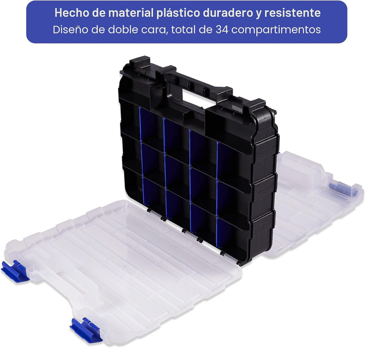Caja de almacenamiento de piezas pequeñas, organizador de herramientas de doble cara, 34 compartimentos, organizadores de hardware con divisores de plástico extraíbles para tornillos, tuercas, clavos