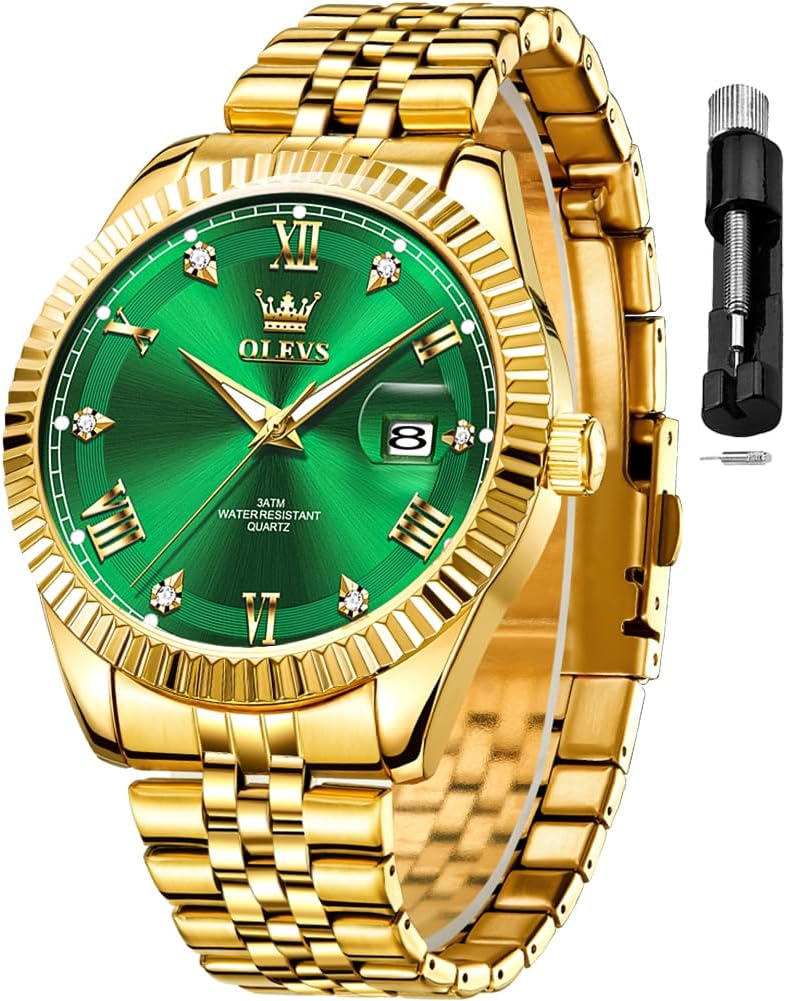 OLEVS Reloj Clásico para Hombre Diamante Analógico Lujo Acero Inoxidable a Dos Tonos Resistente al Agua con Fecha Luminous para Hombres