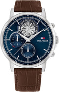 Tommy Hilfiger Reloj para hombre – Caja de acero inoxidable multifunción de cuarzo de 1.732 in, esfera de doble capa con acabado de rayos solares o esmalte, subesferas de corte CD, correa de cuero