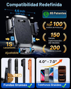 Soporte de teléfono para automóvil【2026 mejorado 100+lbs de succión y seguridad cert】 Soporte de teléfono celular para camión Soporte de teléfono resistente para tablero, parabrisas/ventilación para iPhone 17 16 Pro Max, negro azabache