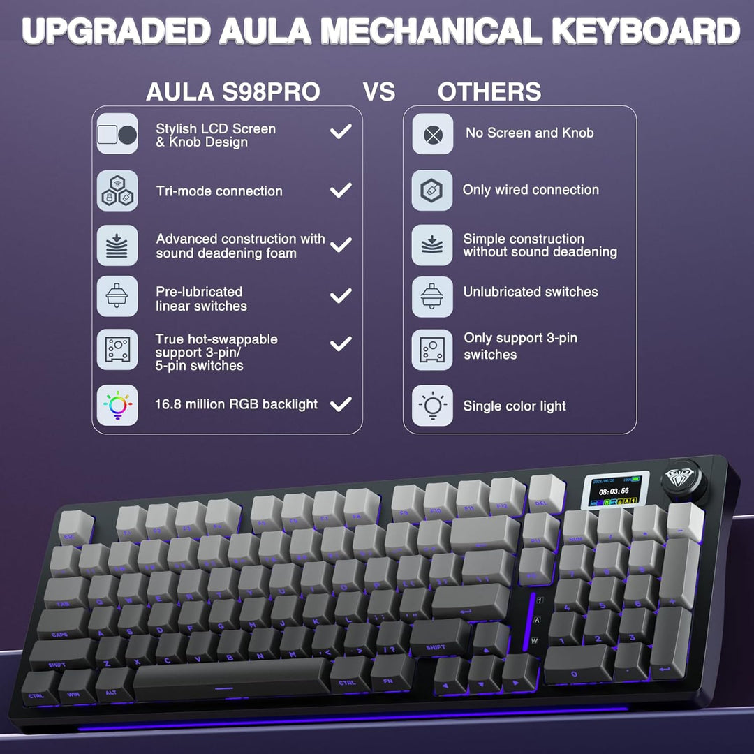 AULA Teclado mecánico inalámbrico S98 Pro con pantalla y perilla, 2...