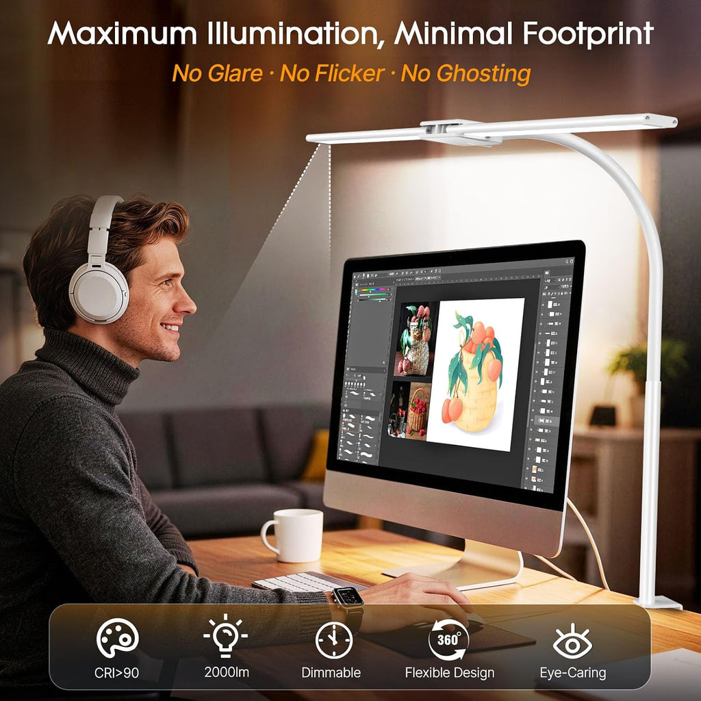 Lámpara Syrinx Lámpara de escritorio LED, luz de escritorio de doble cabezal con