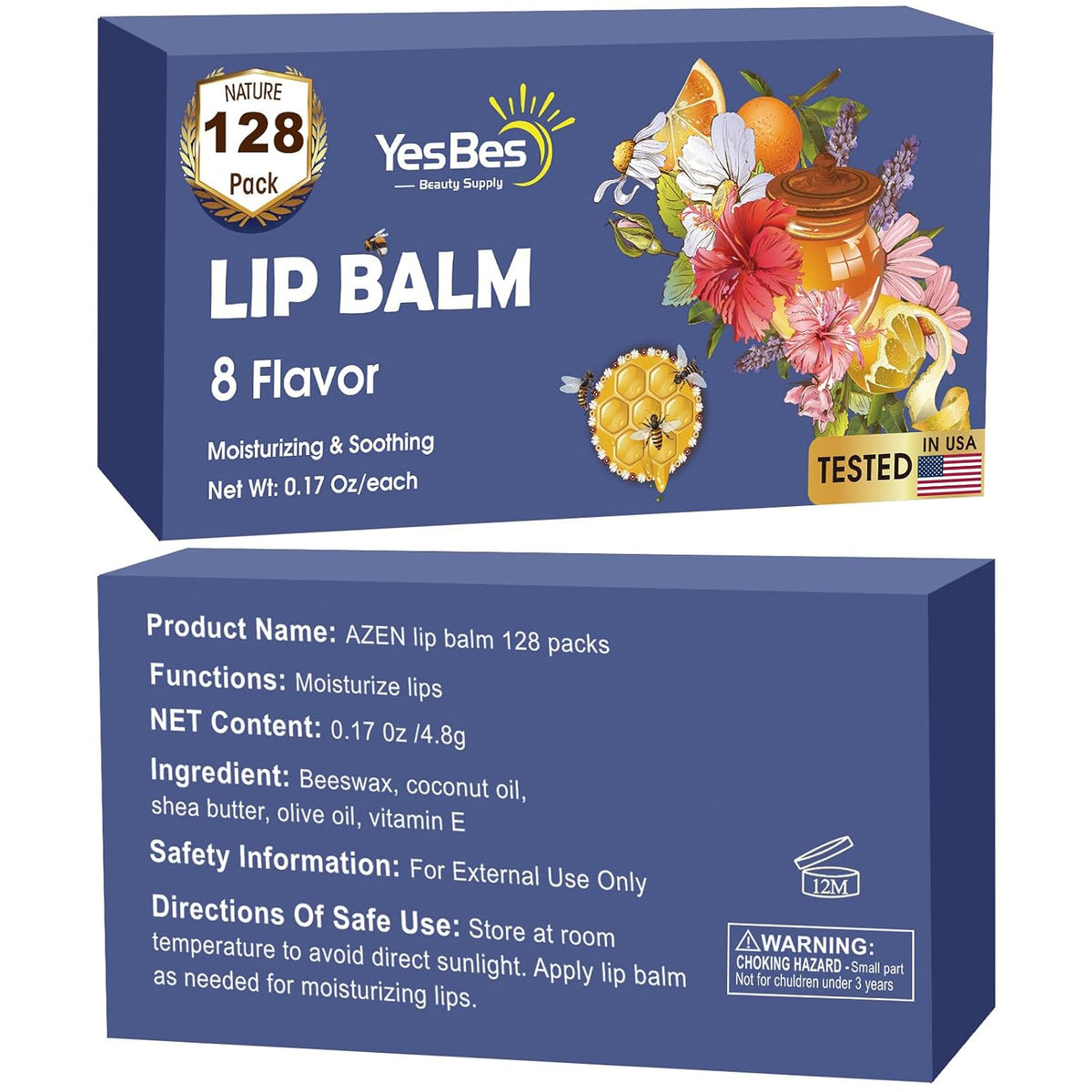 YesBes Paquete de 128 bálsamos labiales, bálsamo labial natural a g...