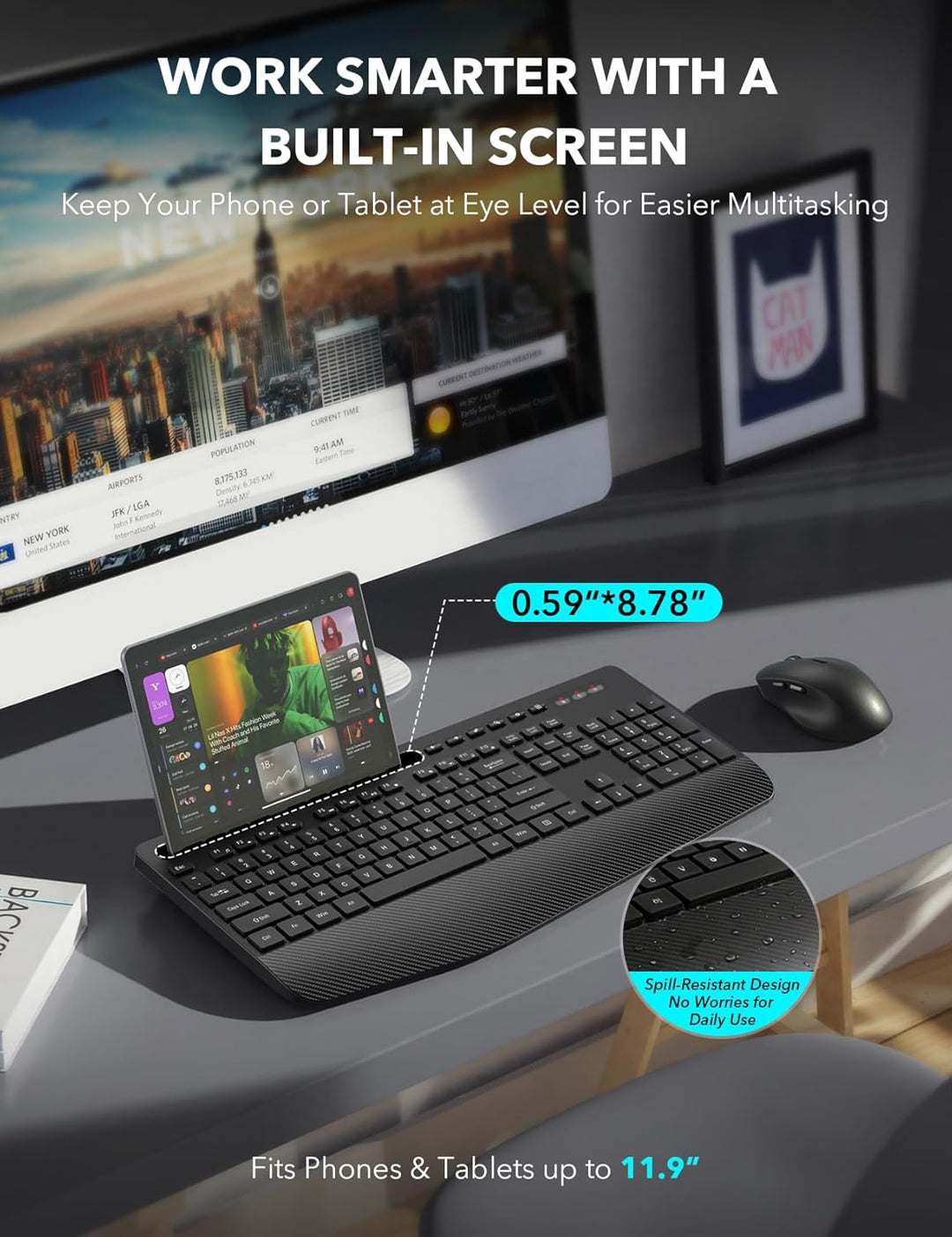 Combo de teclado y mouse inalámbrico - Teclado ergonómico de tamaño...