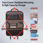 Paquete de 2 organizadores universales plegables para asiento trasero de automóvil con bandeja de mesa, protector de asiento de automóvil con soporte para teléfono para pantalla táctil, alfombrillas de cuero de primera calidad con bolsillos de