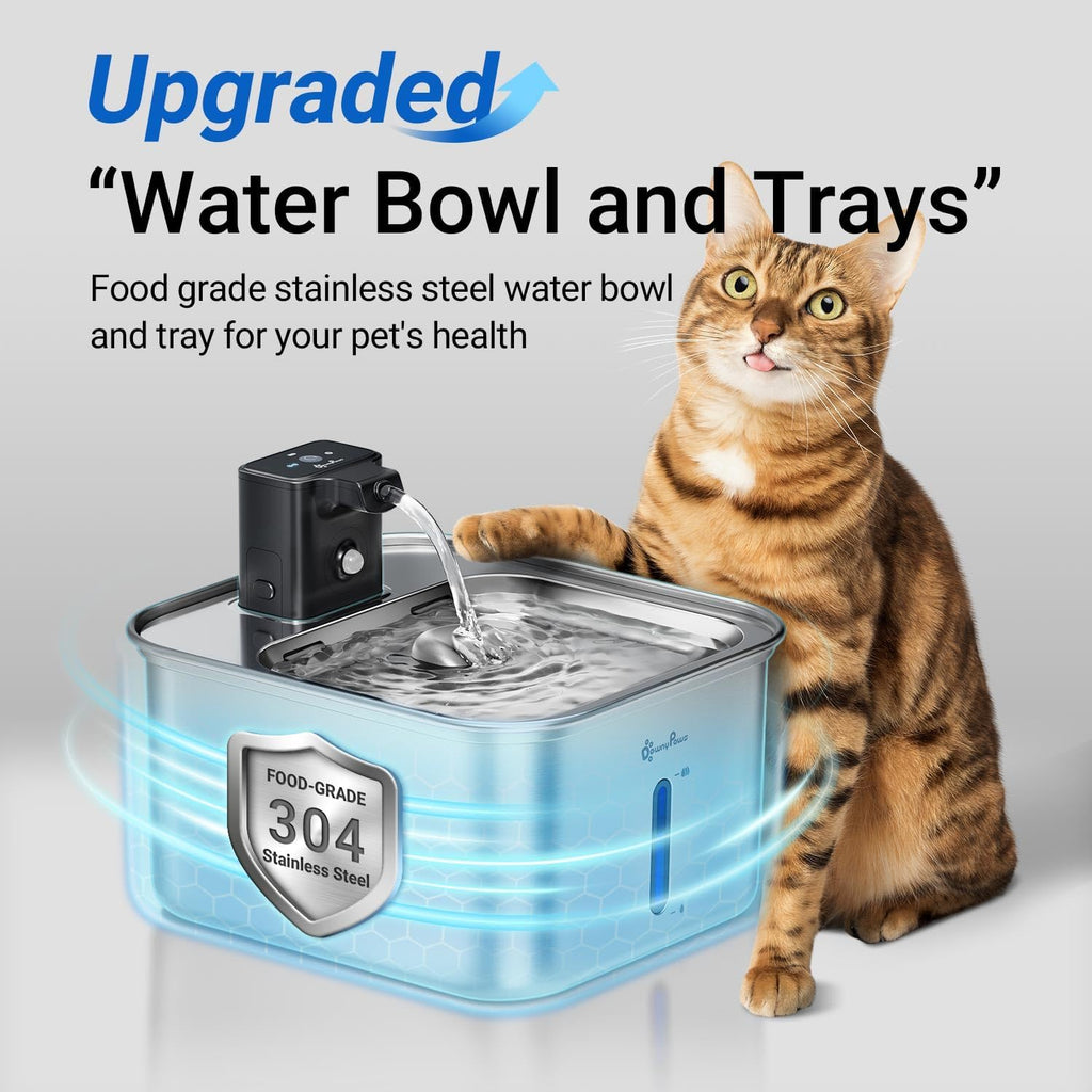 DownyPaws Fuente de agua para gatos Inalámbrica de acero inoxidable