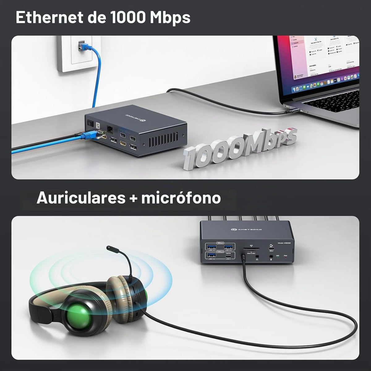TJCXELE Displaylink - Estación de acoplamiento de 3 monitores con HDMI DP, estación de acoplamiento USB C 19 en 1 para laptop, pantalla triple 4K 60Hz con PD 100W, 10bps USBC/A Ethernet/lectores de tarjetas/audio para M1 M2 M3/Mac y Windows