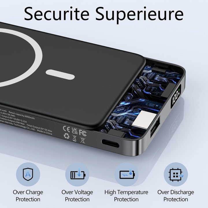 YUJE Banco de energía magnético, para batería MagSafe de 10000 mAh,...