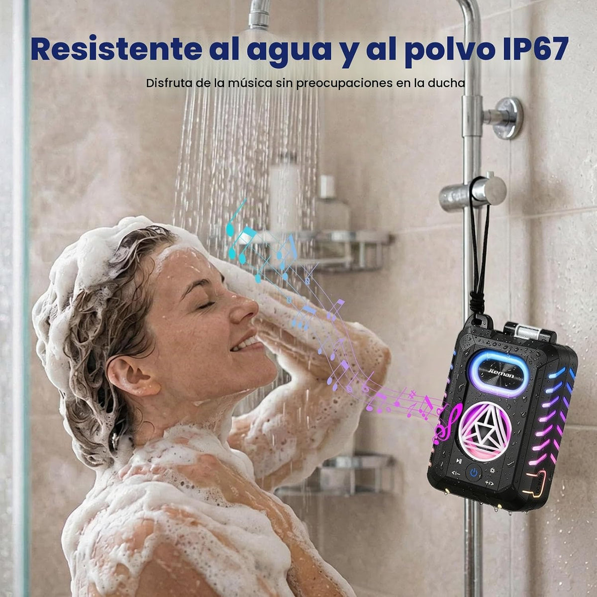 JTEMAN Altavoz Bluetooth impermeable IP67 con soporte para teléfono celular