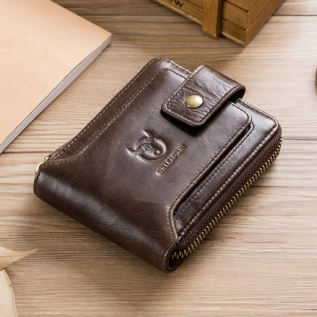 BULLCAPTAIN Cartera RFID de cuero genuino para hombres, de gran cap...