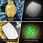 OLEVS Reloj para Hombres Analógico Cuarzo Lujo Diamante Resistente al Agua Cronógrafo Acero Inoxidable Carita Grande Cuadrado Fecha Fase Lunar Romano Relojes de Vestir para Hombres