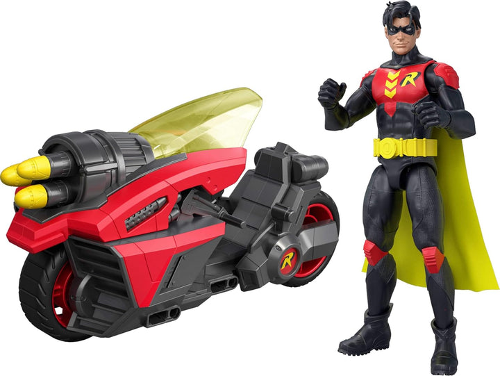 Mattel DC Premier - Figura de Robin de 6.5 pulgadas y vehículo de c...