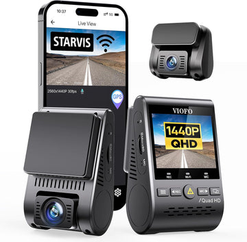 VIOFO Cámara dual para salpicadero, 2K 1440P 60fps+1080P 30fps cámara frontal y trasera con Wi-Fi GPS, modo de estacionamiento, grabación de emergencia, súper condensador, detección de movimiento