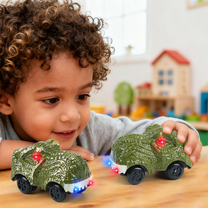 ToyFuntasy Paquete de 2 autos de pista de dinosaurios para niños, e...