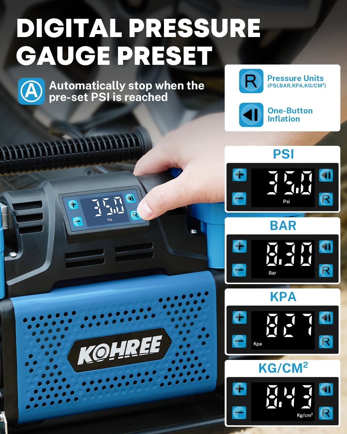 Kohree Compresor de aire de 12V de doble cilindro con panel de visu...