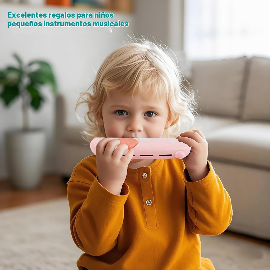 Instrumentos musicales para niños pequeños, trompeta de juguete, armónica, flauta de grabadora para niños y bebés, juego de juguetes musicales rosas para niños y niñas de 2, 3, 4, 5 años