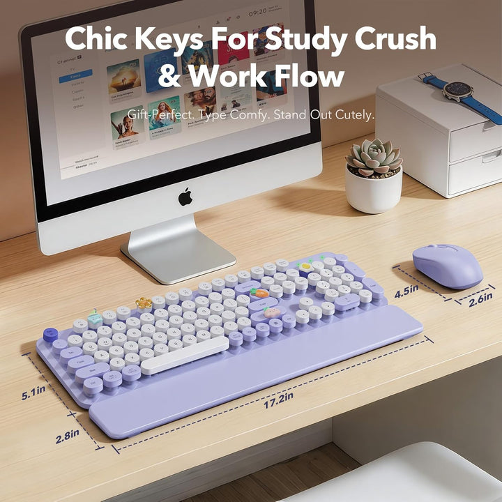 Combo de teclado y ratón inalámbricos, bonitas teclas redondas, tec...
