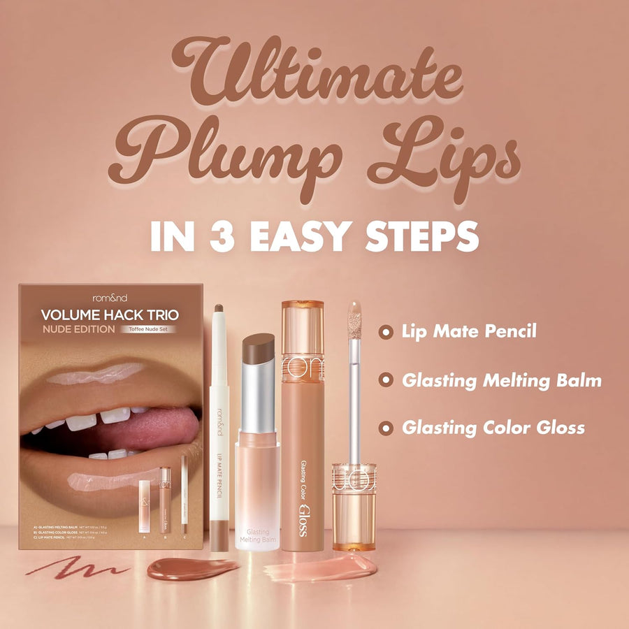 rom&amp;nd Volume Hack Trio Lip Plumping Set \u2013 Toffee Nude Edi...
