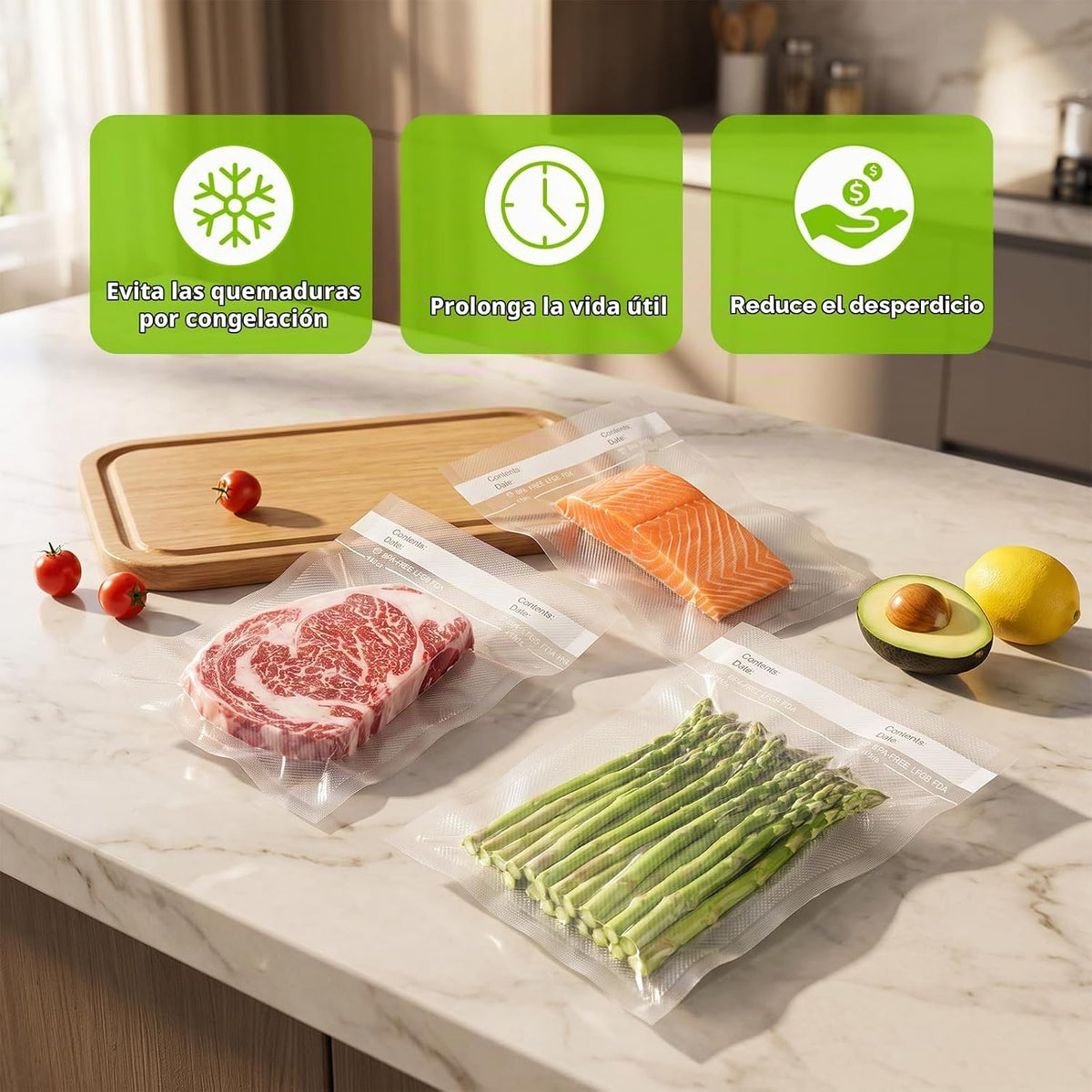 Bonsenkitchen Bolsas selladoras al vacío precortadas, 200 unidades tamaño cuarto de galón de 8 x 12 pulgadas, sin BPA, bolsa selladora al vacío de alimentos con textura de grado comercial, bolsas