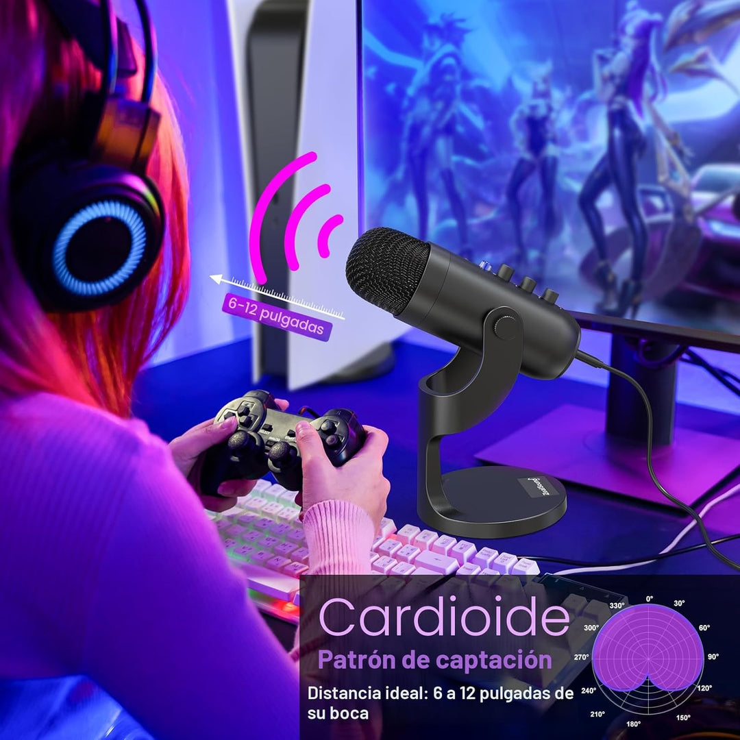 ZealSound Micrófono de podcast para PC, micrófono USB con cancelaci...