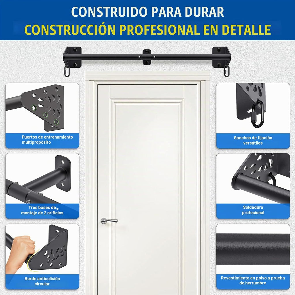 Kipika Barra de Dominadas para Pared - Barra de Tracción de Ubicación en Puerta, Capacidad de 500 LB, Construcción de Acero Reforzado para Gimnasio en Casa, Resistente con Ganchos para Bandas de Resistencia | Barra de Ejercicio Colgante para Entrenamiento