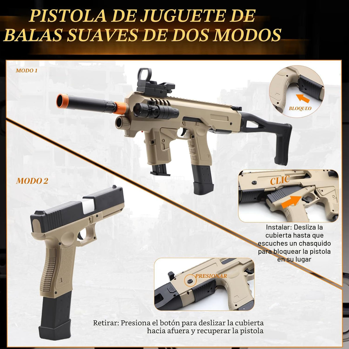 Pistola de juguete de dos modos, rifle de expulsión con 80 balas suaves, 40 conchas, 2 clips, pistolas de juguete de bala suave, juegos de disparos al aire libre, Navidad, Halloween, regalos de cumpleaños