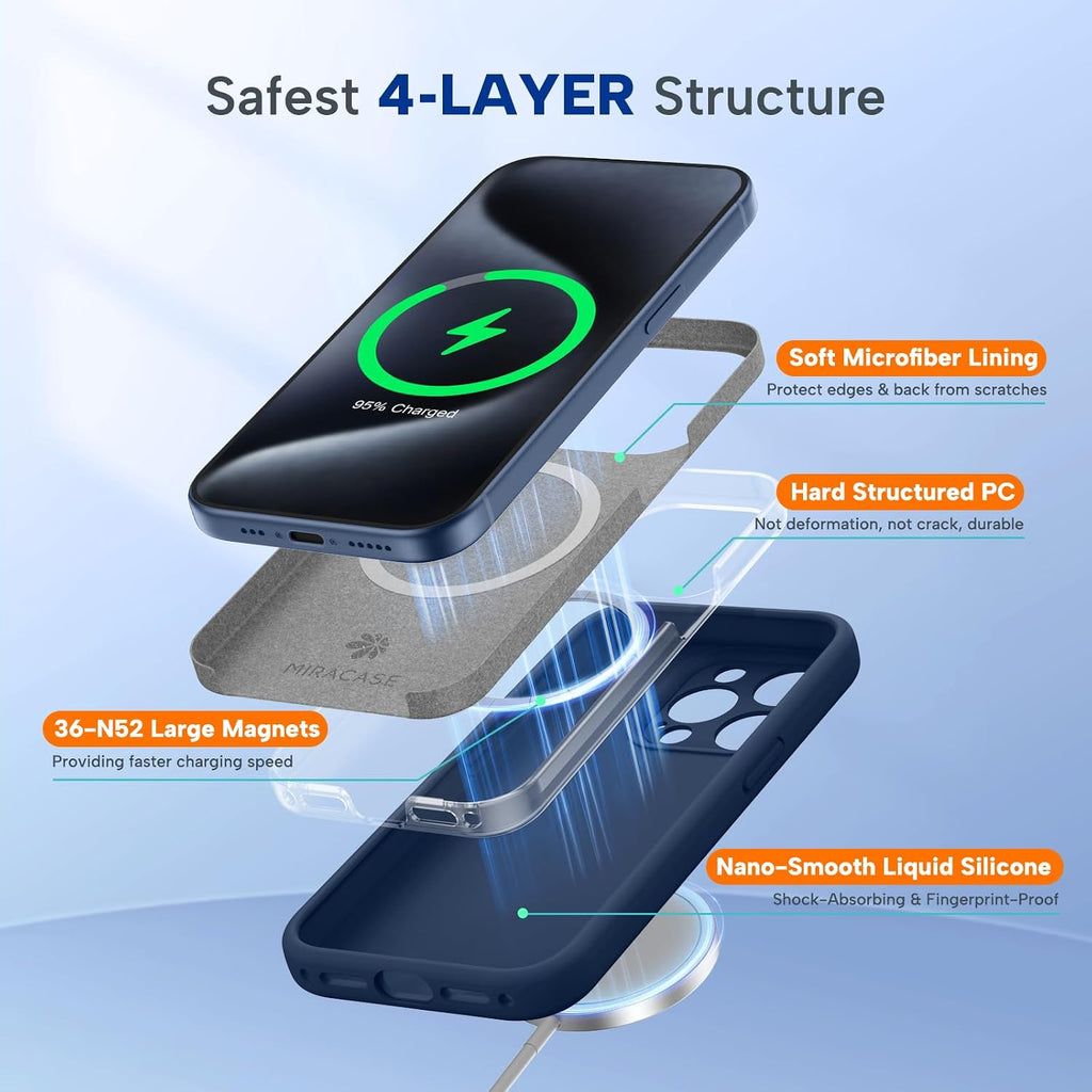 Miracase Funda de silicona y magnética para iPhone 15 Pro, azul oscuro