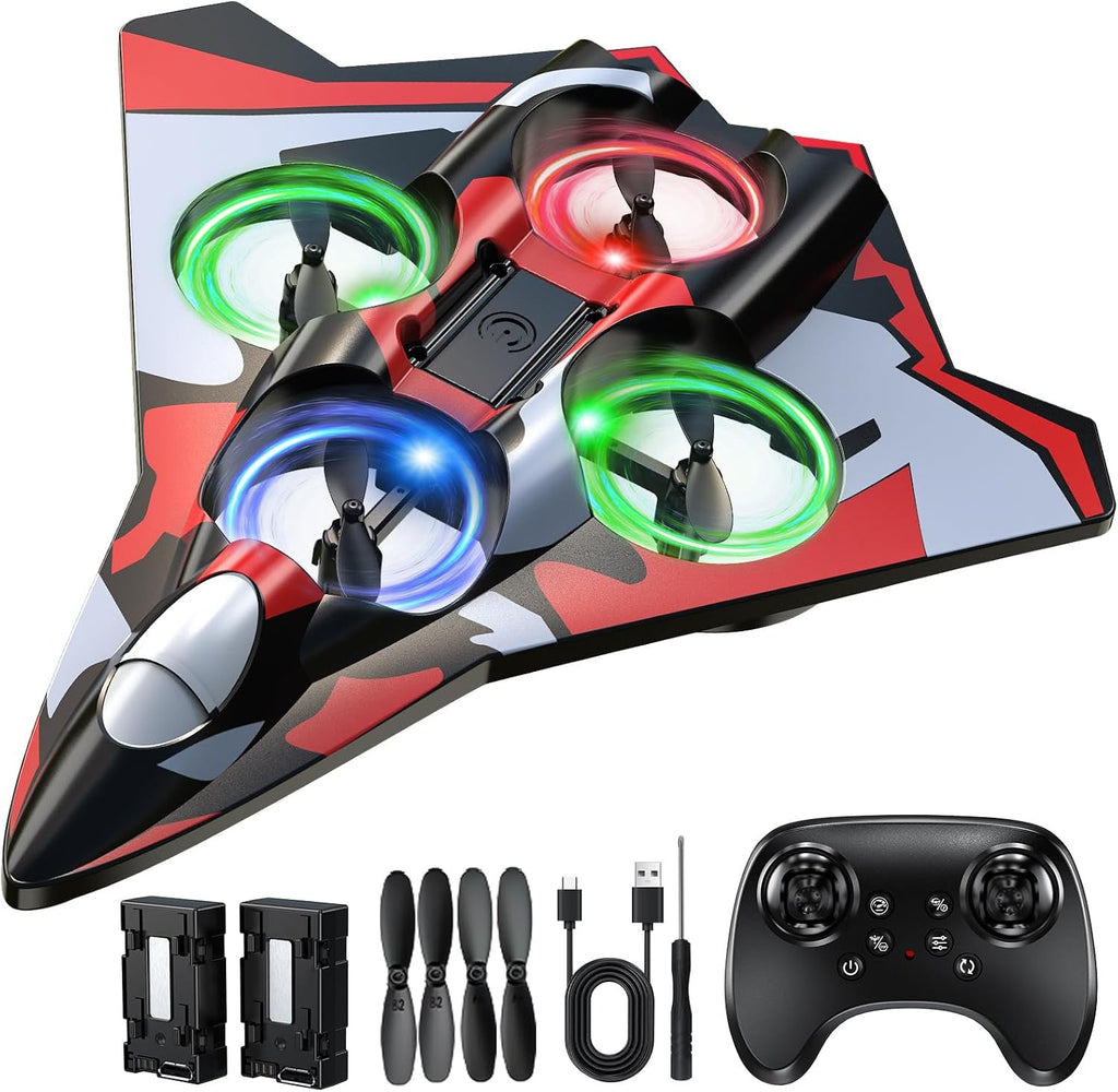 Avión de espuma Rc Planes con luces LED, avión de control remoto, avión de combate para niños y adultos de 8 a 16 años, 360 °F, rollo de acrobacias, drones para niños de 8 a 12 años, regalos
