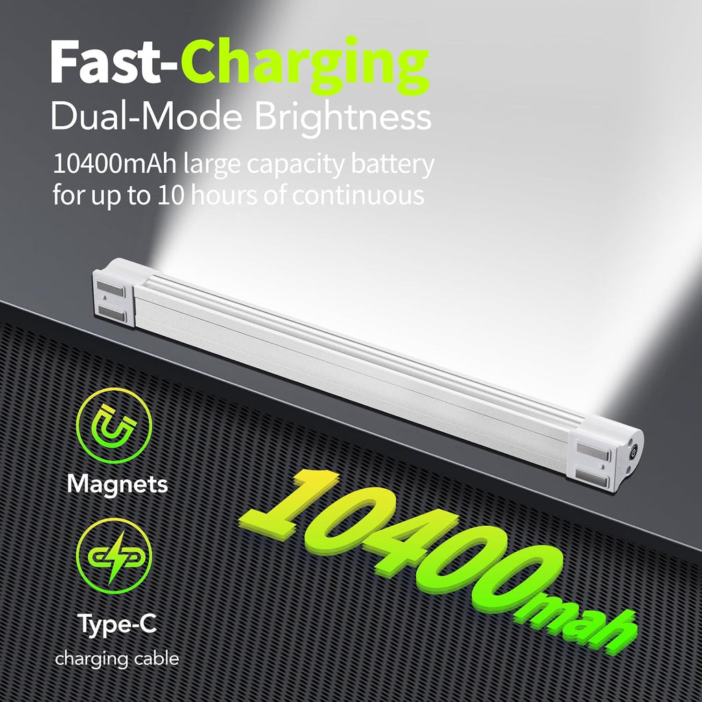 Lámpara LETOUR Tubo LED de luz magnética, luces de trabajo 6000 lúmenes, 10400 mAh, 5 opciones de iluminación, linterna de campamento, recargable por USB, luces portátiles con 2 imanes de duración durante 80