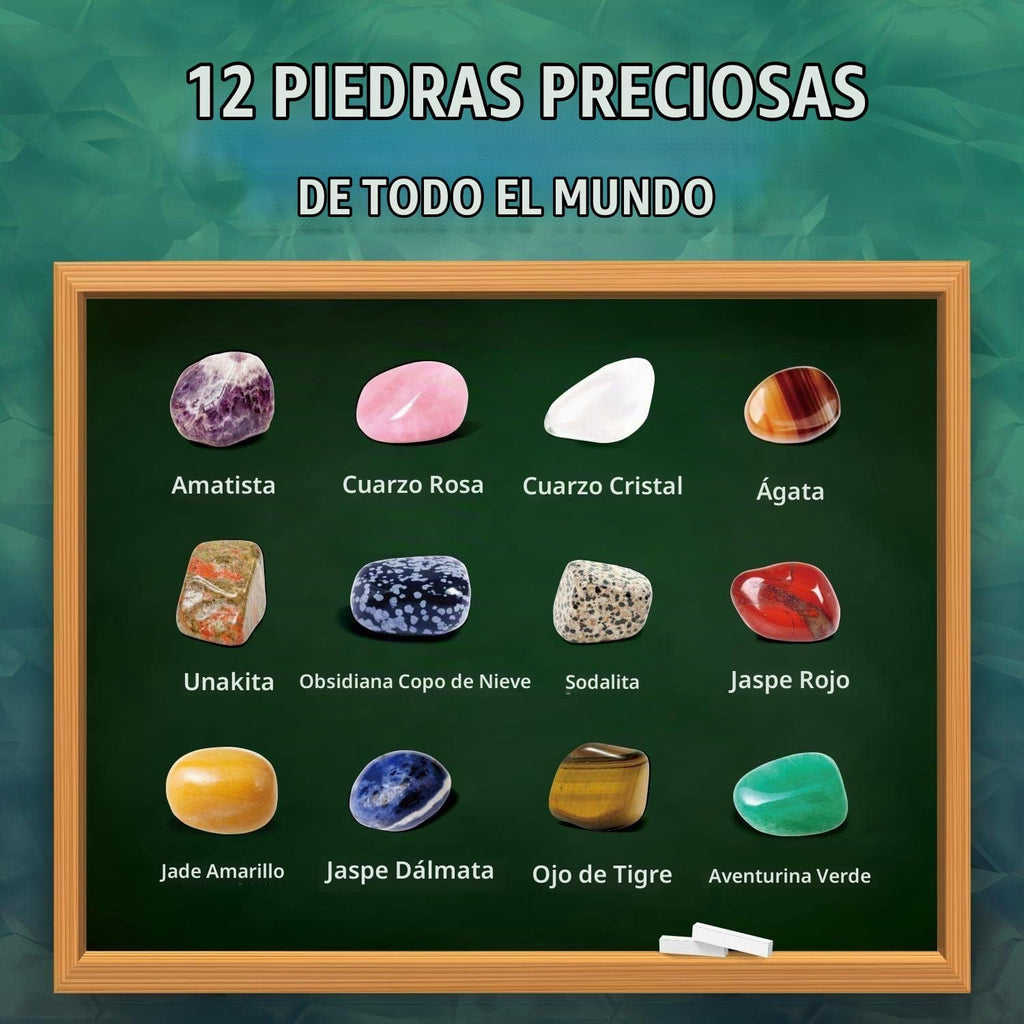 Kit de excavación de gemas, 12 piedras preciosas y cristales