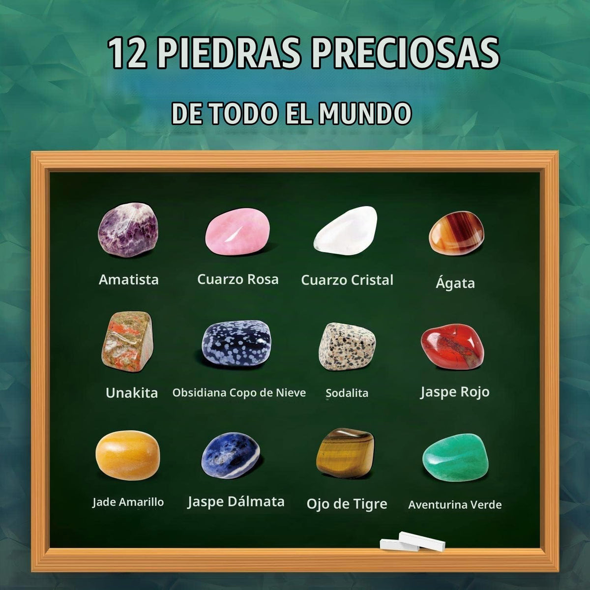 Kit de excavación de gemas, 12 piedras preciosas y cristales