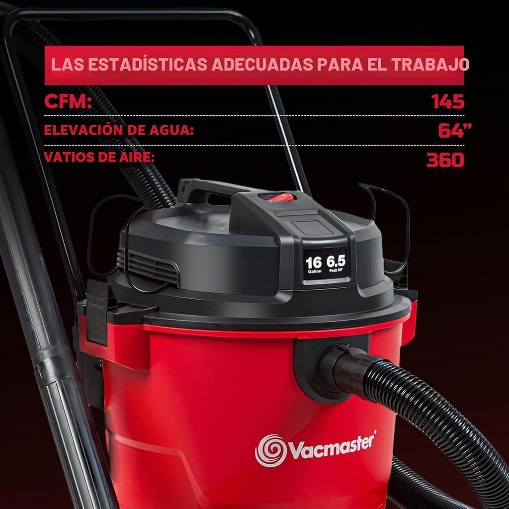 Vacmaster 16-Gallones 6.5 HP Pico† Aspiradora para Seco/Húmedo – VJH1612PF 1101, Rojo