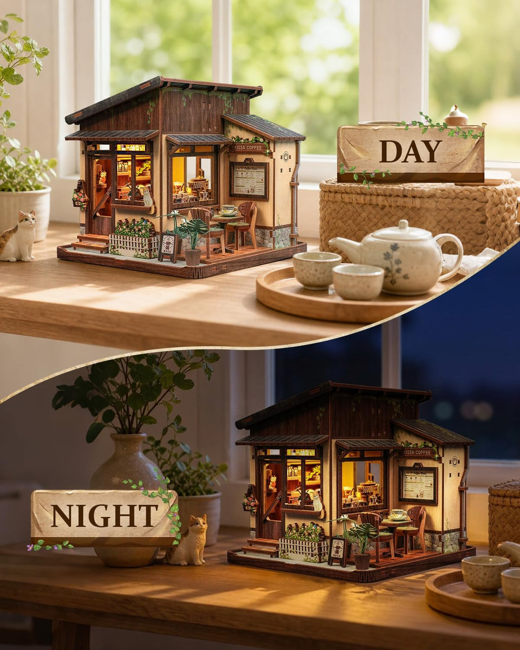 Cutebee Kit de rincón de libros LED, kits de casa en miniatura de bricolaje