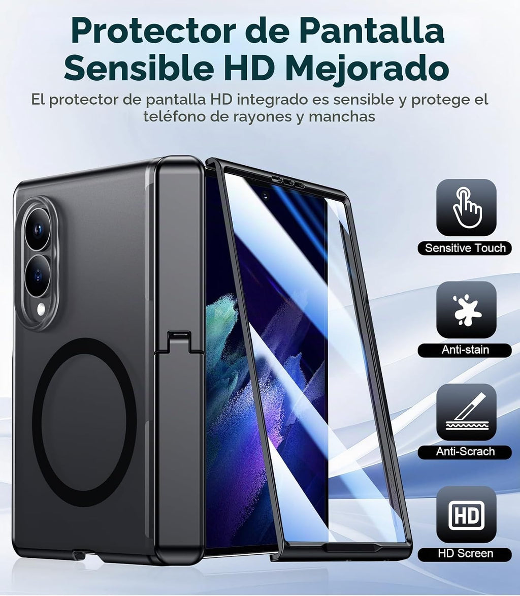 Temdan Funda para Samsung Galaxy Z Fold 8, compatible con MagSafe, protector de pantalla HD integrado y función atril, protección de bisagra, translúcida, mate, a prueba de golpes, para Z Fold de 8