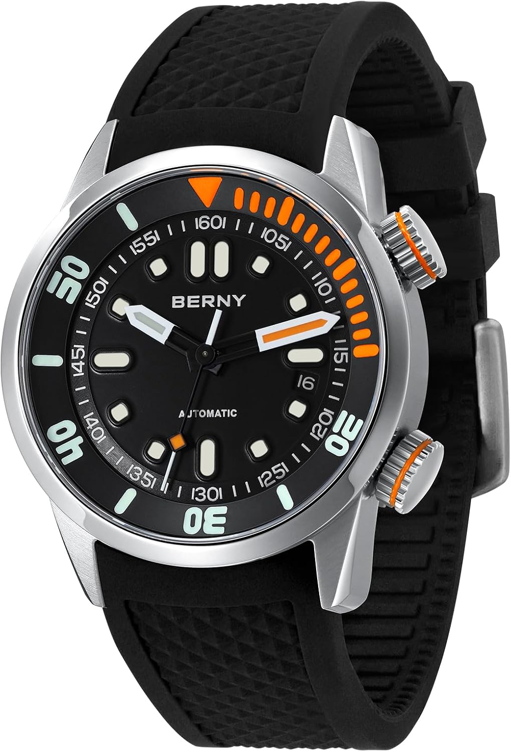 BERNY Reloj de buceo para hombre, relojes mecánicos automáticos de moda para hombres, reloj de pulsera masculino impermeable 20ATM, cristal de zafiro súper luminoso con banda de reloj de silicona