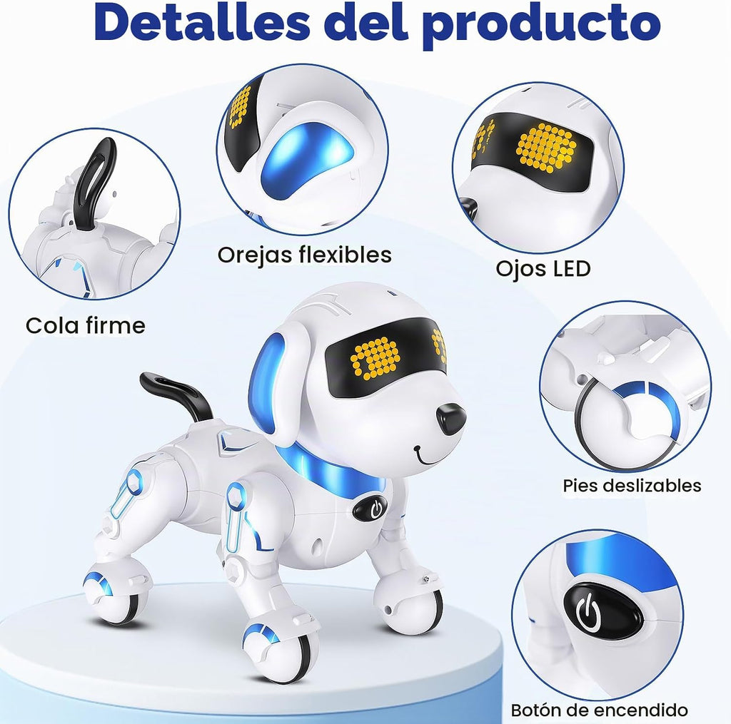 Robot Dog - Robot robot de control remoto con baile cantante, juguete para niños, 17 funciones E Interactivo Perro para 6+, programable inteligente interactivo robótico mascotas, azul y blanco