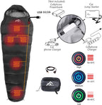 Saco de dormir con calefacción, 5 unidades de almohadillas de calefacción multiUSB, funciona con batería externa u otras fuentes de alimentación USB, bolsa compacta portátil, estilo momia.
