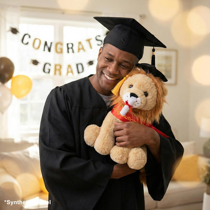 WEIGEDU Juguete de peluche de león de graduación con gorra y banda...