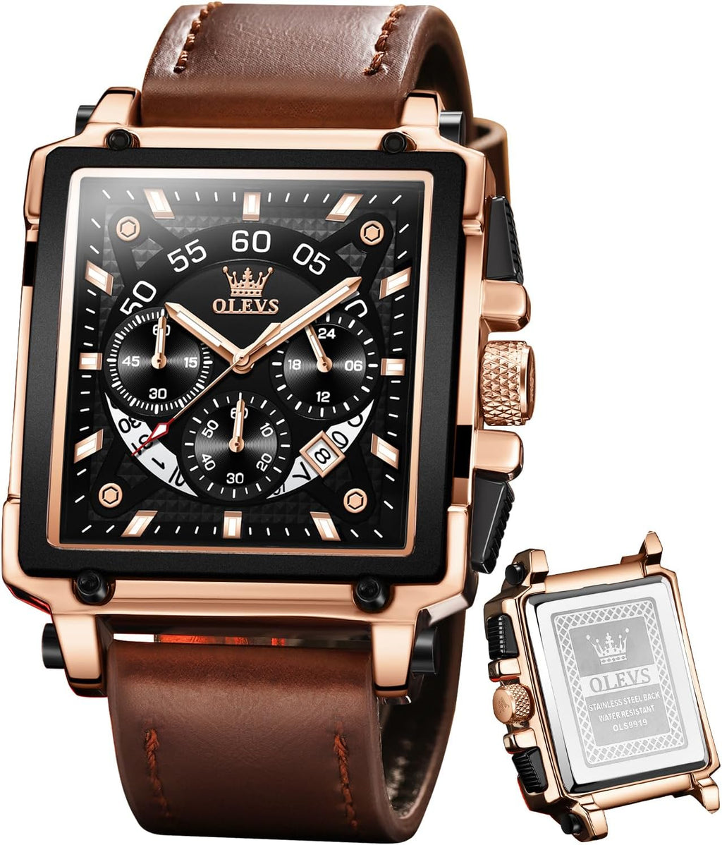 OLEVS Relojes para Hombre Cuadrados de Cuarzo Piel Impresión Fresca Resistente al Agua Moda Casual