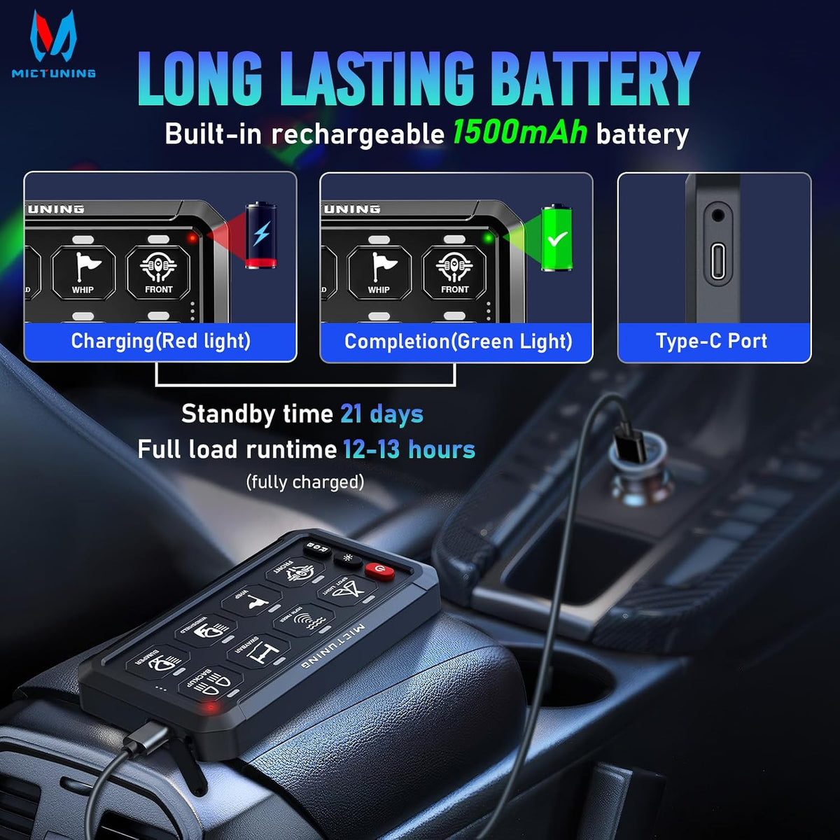 MICTUNING P1S-AC-APP Panel de interruptor inalámbrico de 8 bandas con control APP