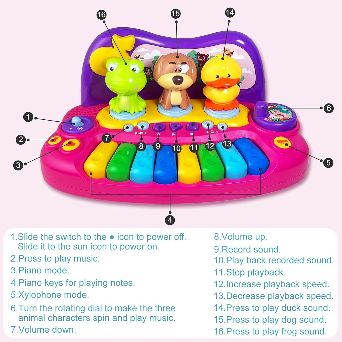 Sealive Piano para Niños Pequeños, Teclado Musical con Animales Giratorios, Grabación