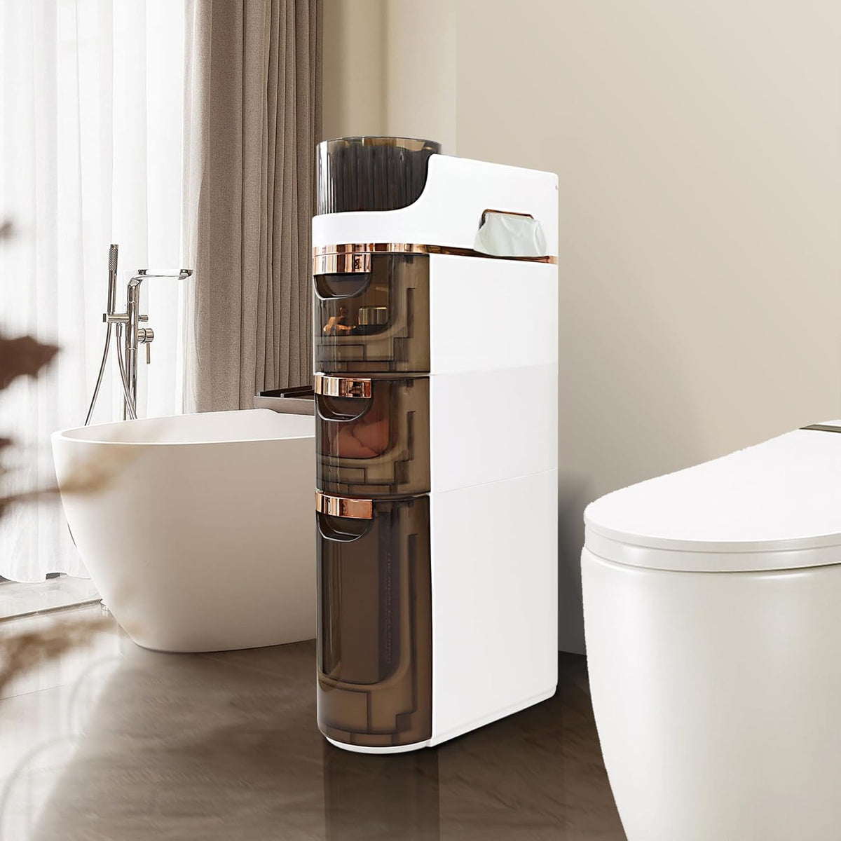 BGYMF Armario de almacenamiento estrecho de 3 niveles para baño, móvil