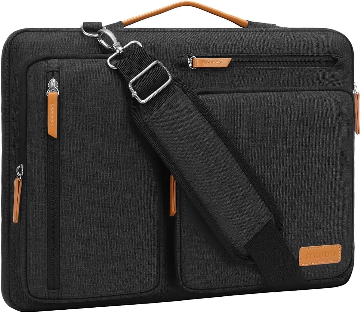 MOSISO - Bolso de hombro protector 360 para laptop, bolsa para computadora de 15-15.6 pulgadas, bolsa tipo mensajero con apertura lateral, 4 bolsillos con cremallera y asa, color negro