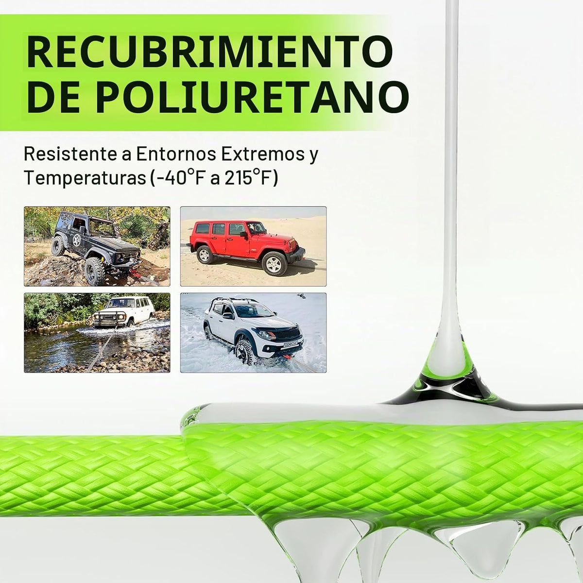 Cuerda de remolque de recuperación cinética de 1-1/8 pulgadas x 30 pies (37,480 libras), con 2 grilletes suaves UHMWPE (40,980 libras), correa de tracción todoterreno resistente, kit de