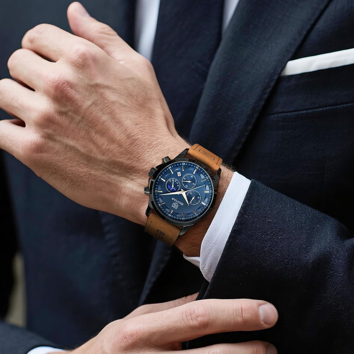 BENYAR Relojes para hombre, cronógrafo analógico de cuarzo, impermeables, relojes de pulsera para hombre, moda de negocios, trabajo, casual, deportivo, reloj de vestir con calendario