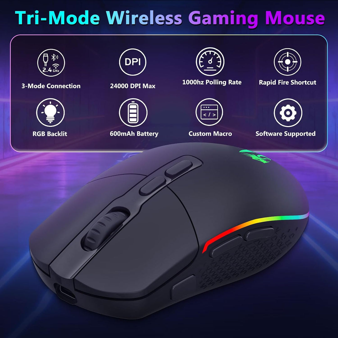 Redragon Mouse inalámbrico para juegos, Bluetooth\/2.4Ghz\/USB-C, c...