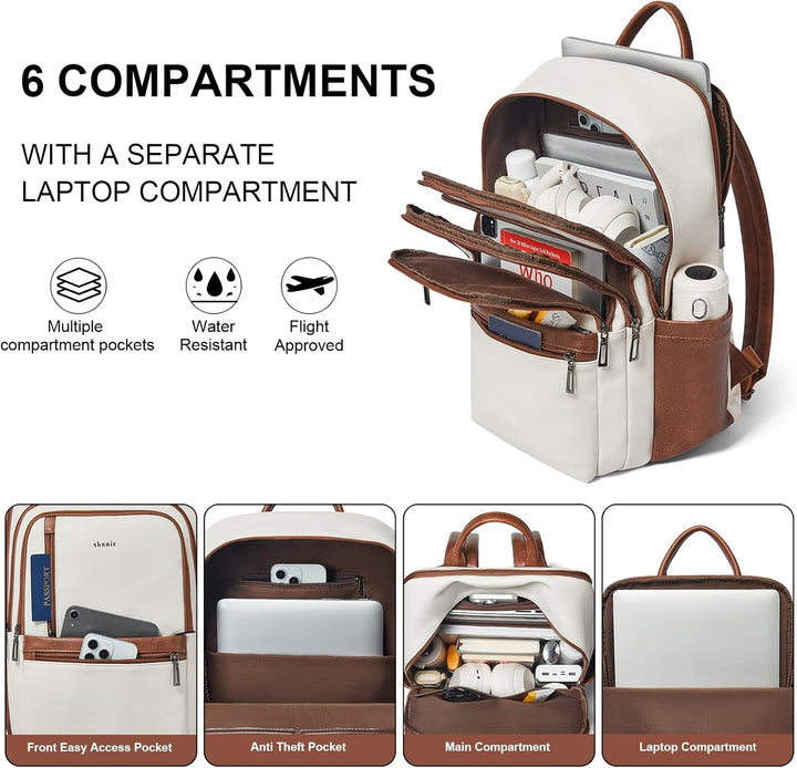 Shrrie Mochila de cuero para laptop de 17 pulgadas para mujer, moch...